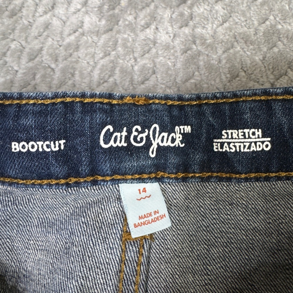 Cat & Jack Boys Size 14 Bootcut Jeans Dark Wash Stretch Denim Adjustable Waist - Picture 5 of 13
